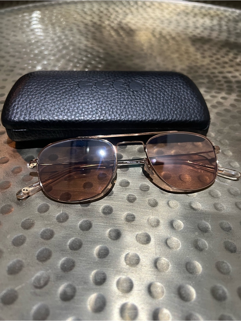 Garrett Leight Club House Sunglasses in Gold with Rose Lenses